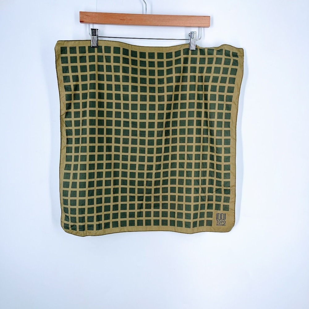 Topo Designs Grid Print Bandana Olive Green Square Scarf Outdoors Gorpcore